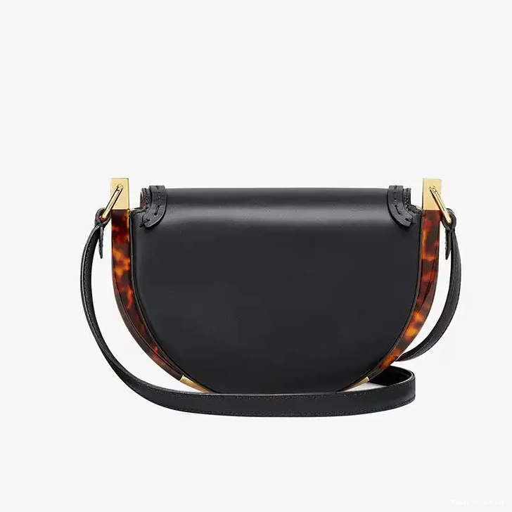 Cheap HOT Black Calf In Fendi Leather Moonlight Bag ROMA Logo 0519